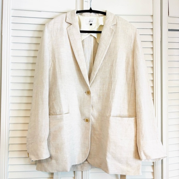 Moia 100% Linen Natural Oversized Boxy Blazer Jacket Minimalist Contemporary - Picture 2 of 8